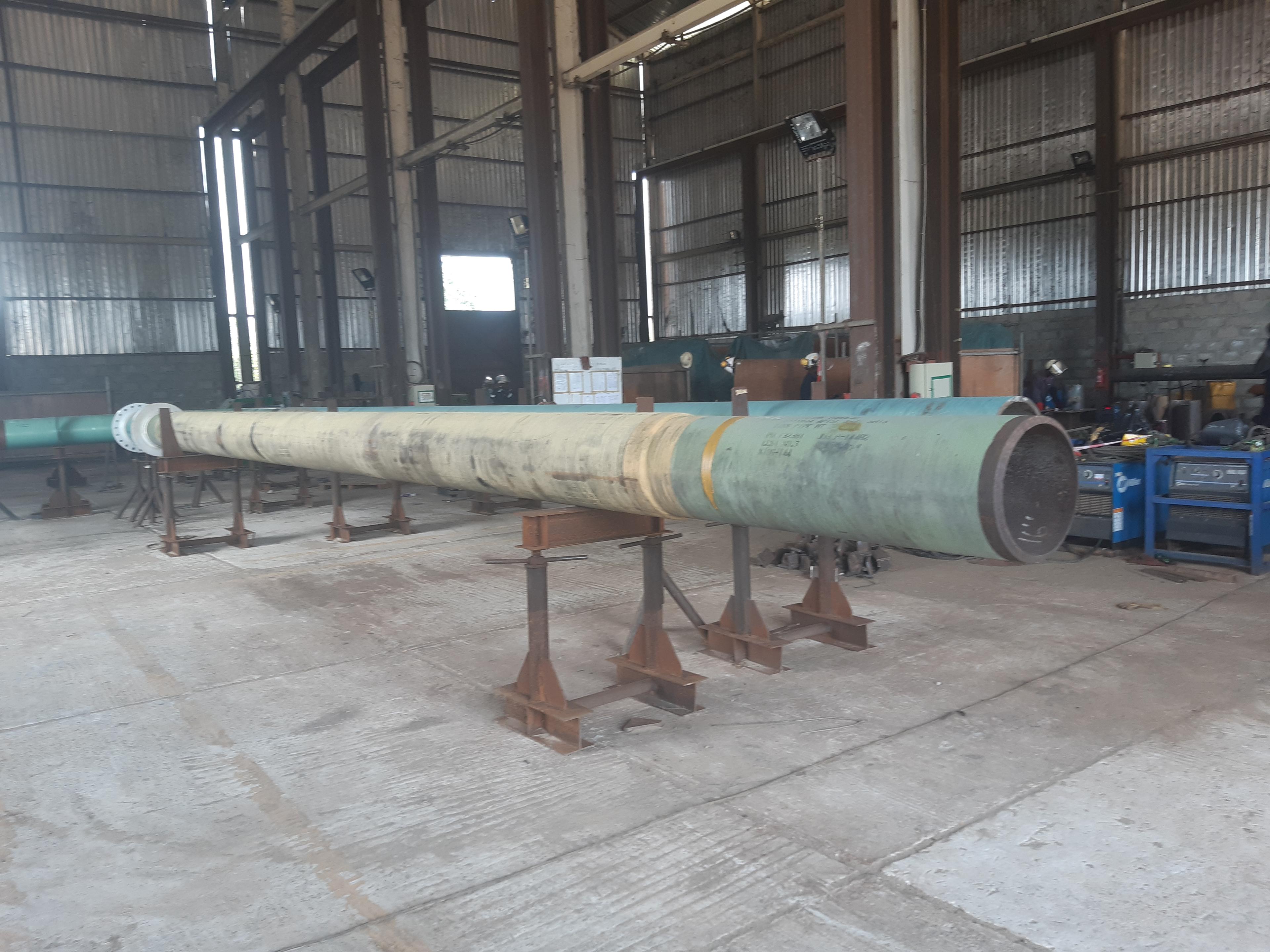 Pipe spools staged in the workshop